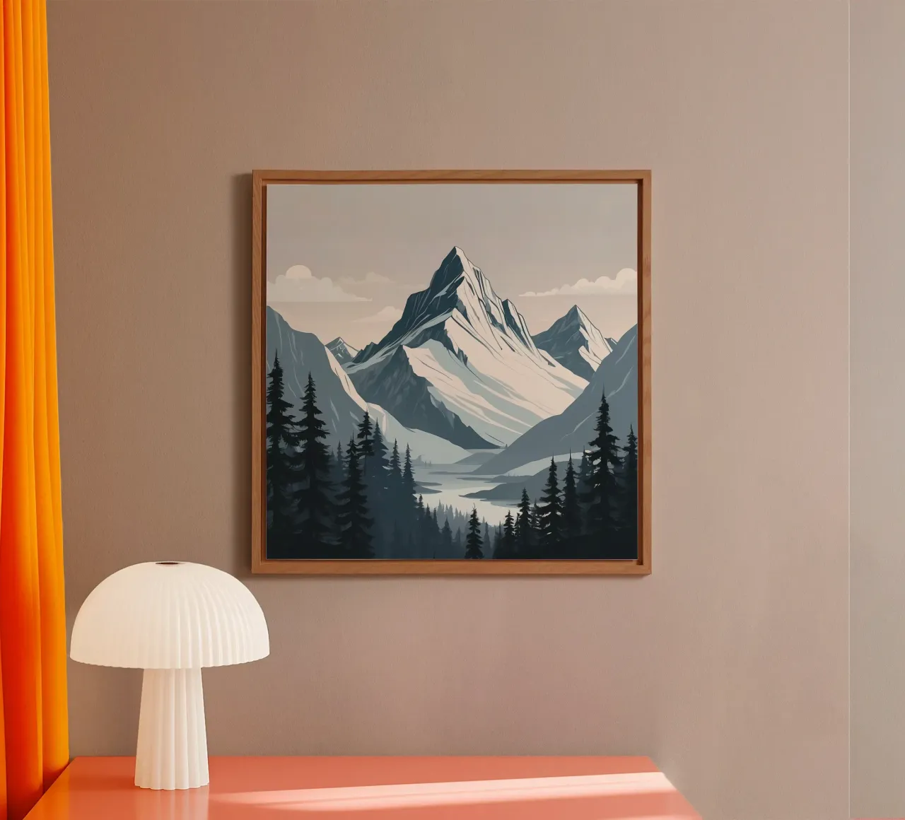 Catene montuose innevate sovrastano un lago tranquillo alluminio dibond da DesignDoodle