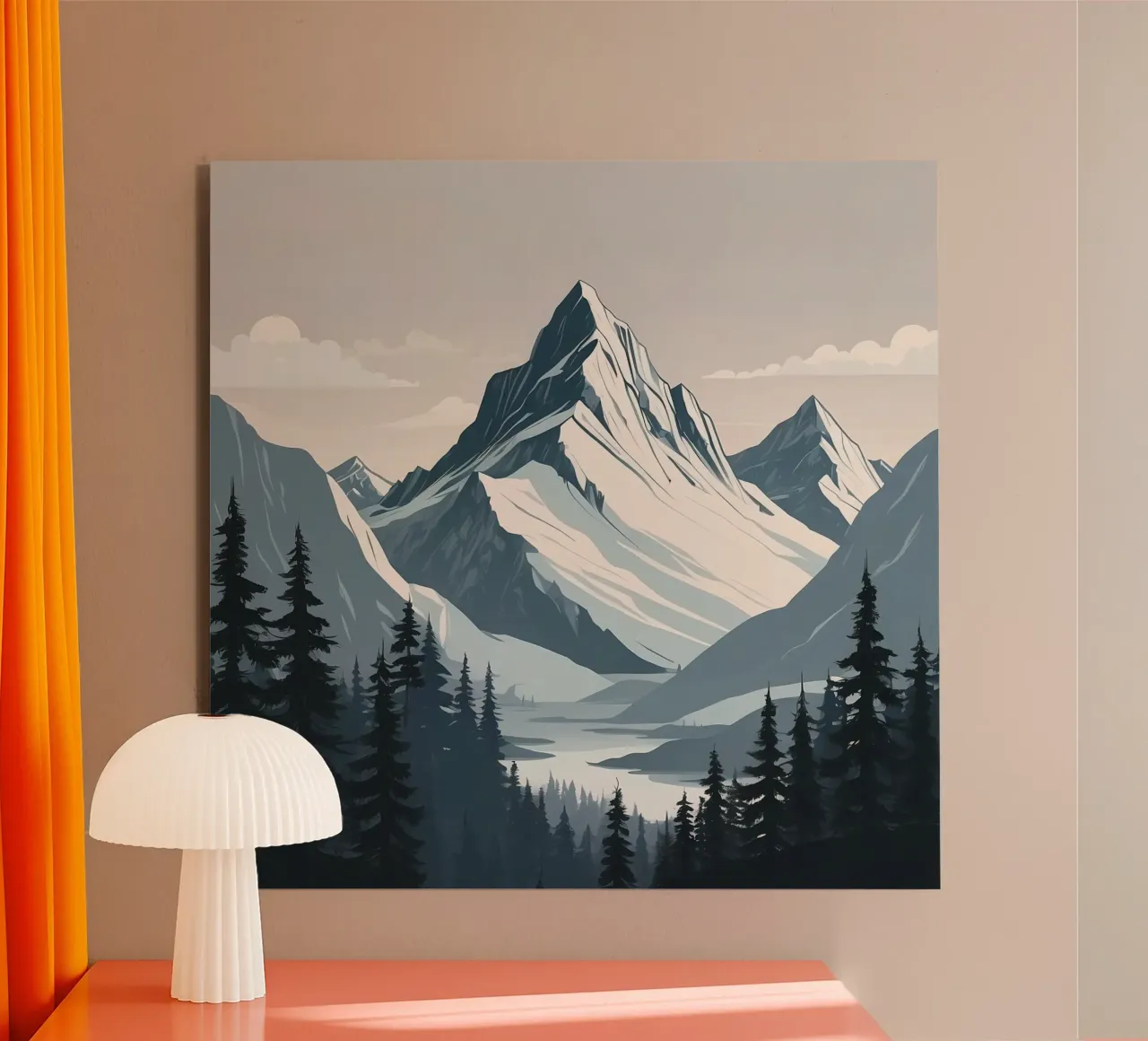 Catene montuose innevate sovrastano un lago tranquillo alluminio dibond da DesignDoodle