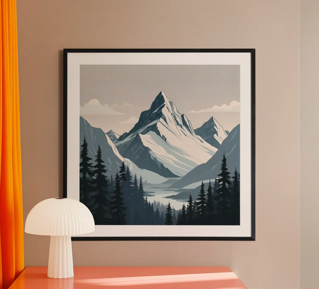 Catene montuose innevate sovrastano un lago tranquillo carta hahnemühle da DesignDoodle