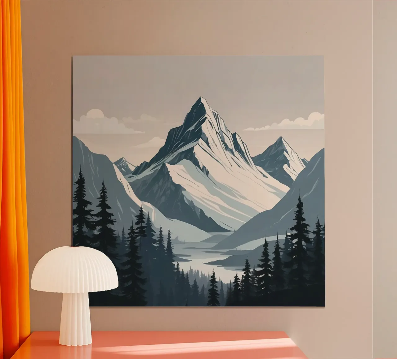 Catene montuose innevate sovrastano un lago tranquillo carta hahnemühle da DesignDoodle