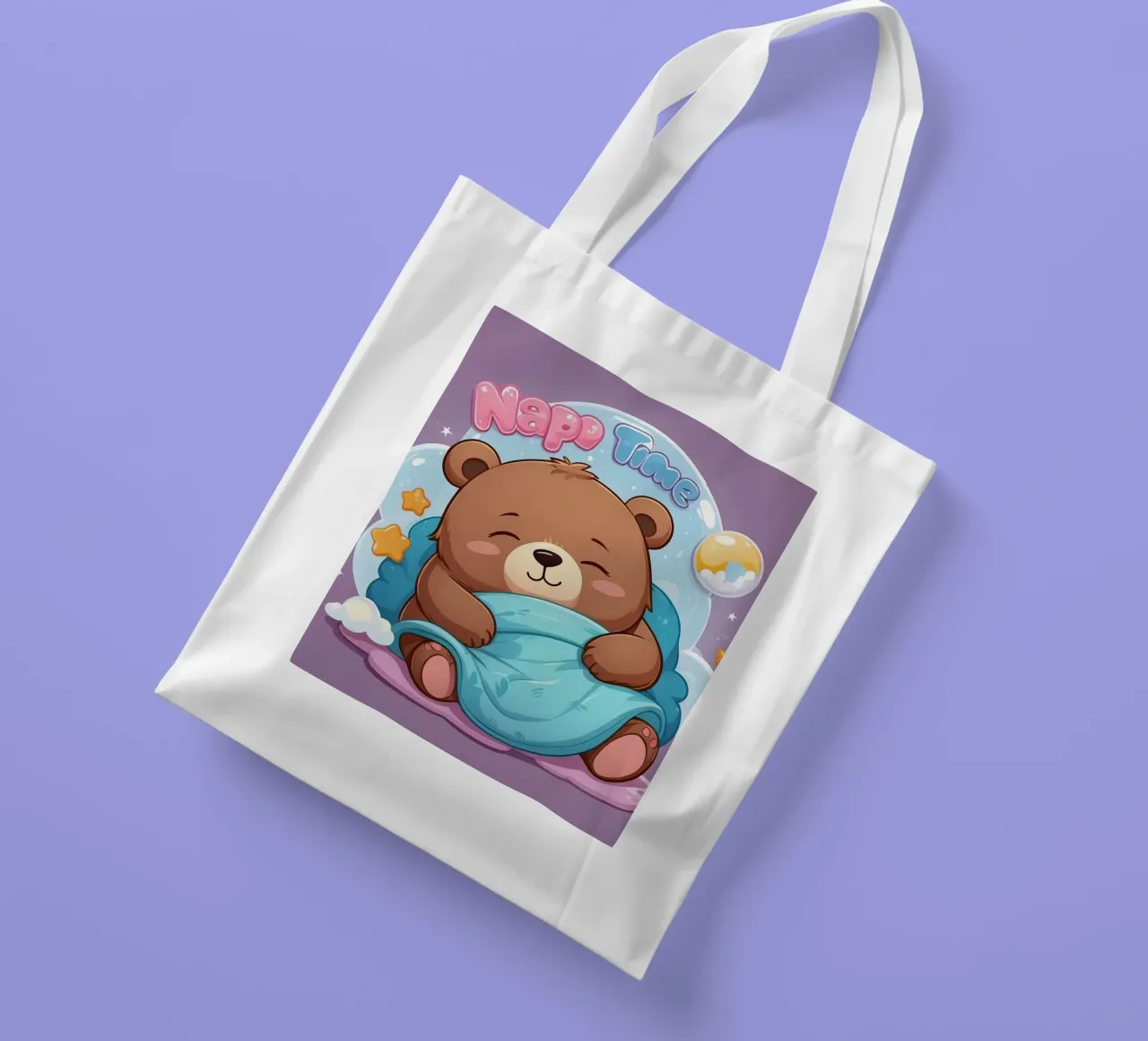 Simpatico orso che si accoccola in un'accogliente coperta con la scritta ora del pisolino borsa in juta da DesignDoodle