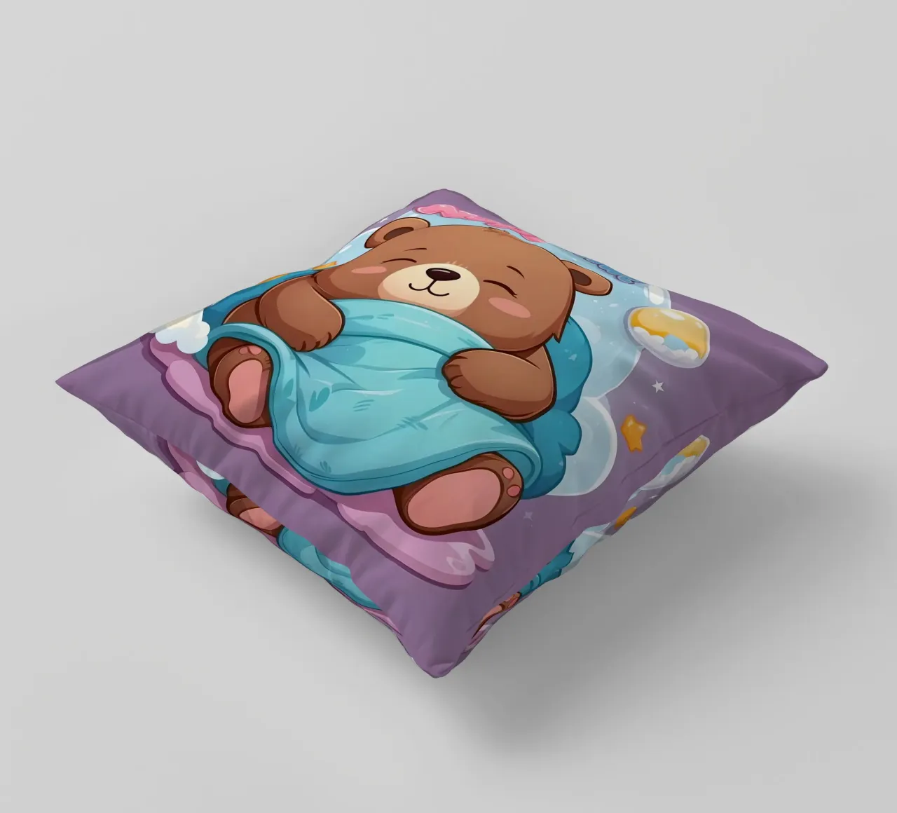 Simpatico orso che si accoccola in un'accogliente coperta con la scritta ora del pisolino cuscino da DesignDoodle