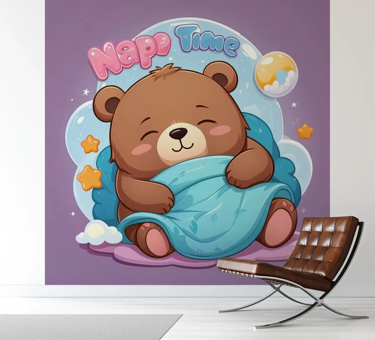Mignon ours se blottissant dans une couverture douillette à l'heure de la sieste. papier peint photo de DesignDoodle