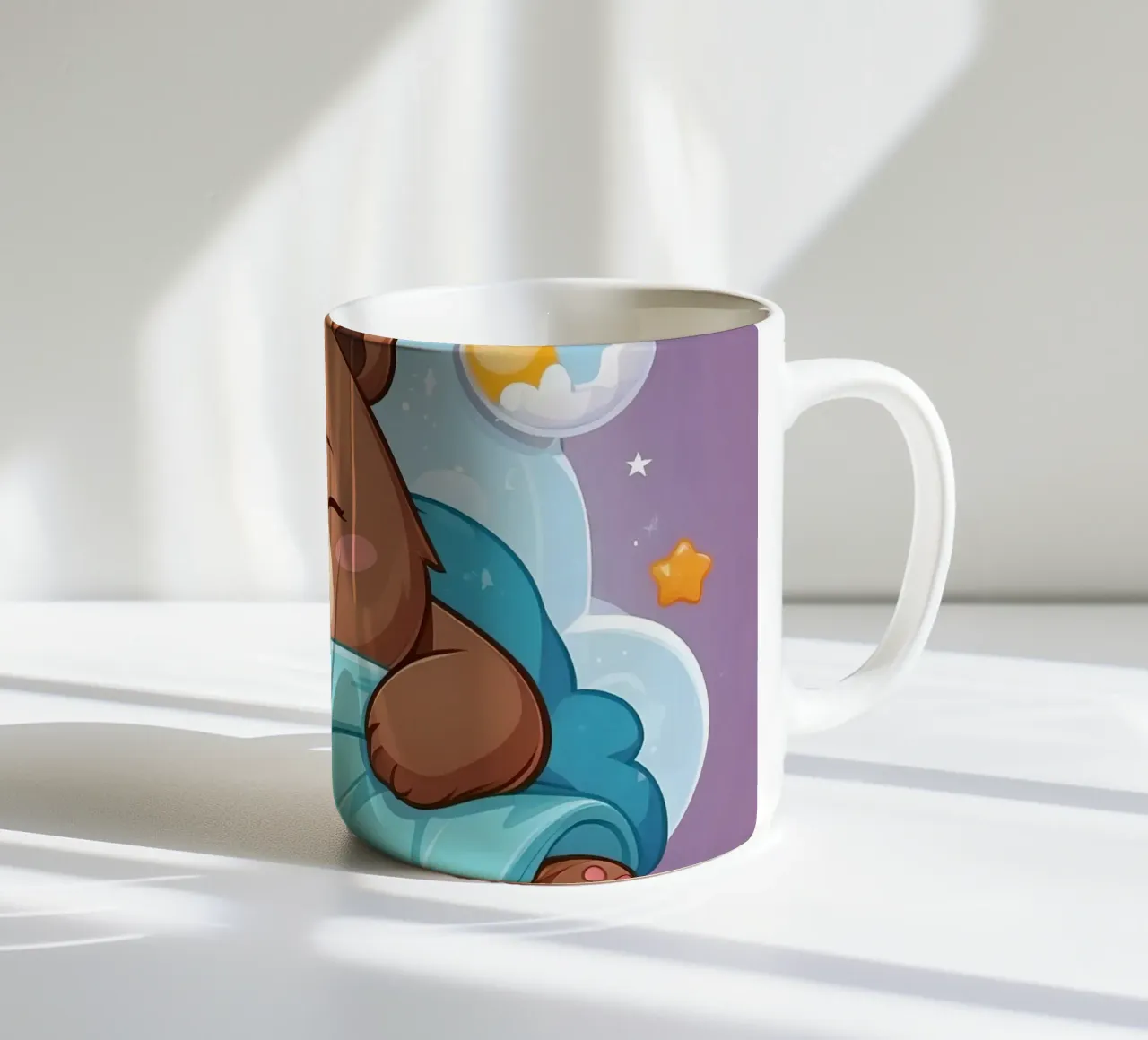 Simpatico orso che si accoccola in un'accogliente coperta con la scritta ora del pisolino tazza in ceramica da DesignDoodle