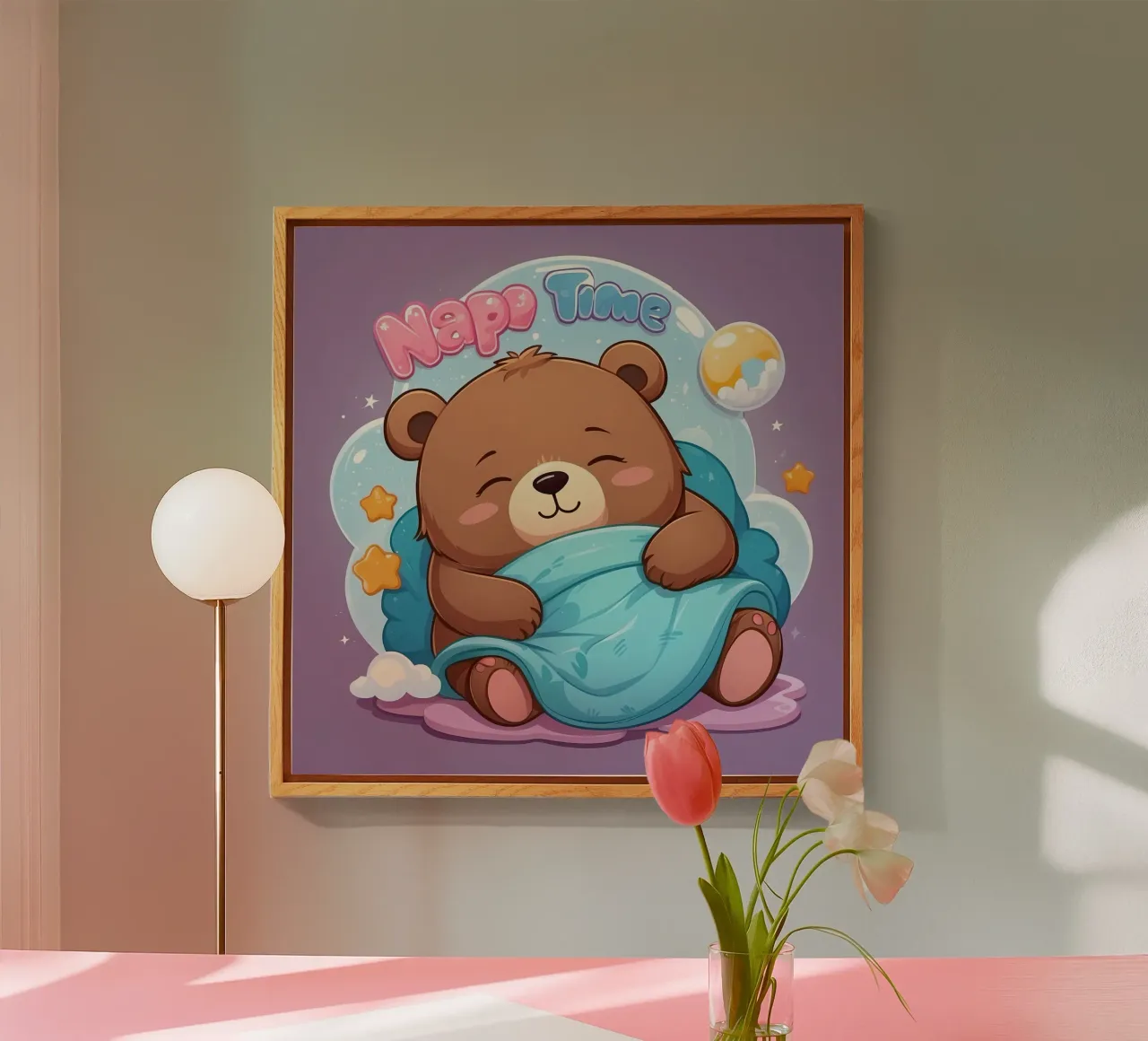 Simpatico orso che si accoccola in un'accogliente coperta con la scritta ora del pisolino plexiglass da DesignDoodle