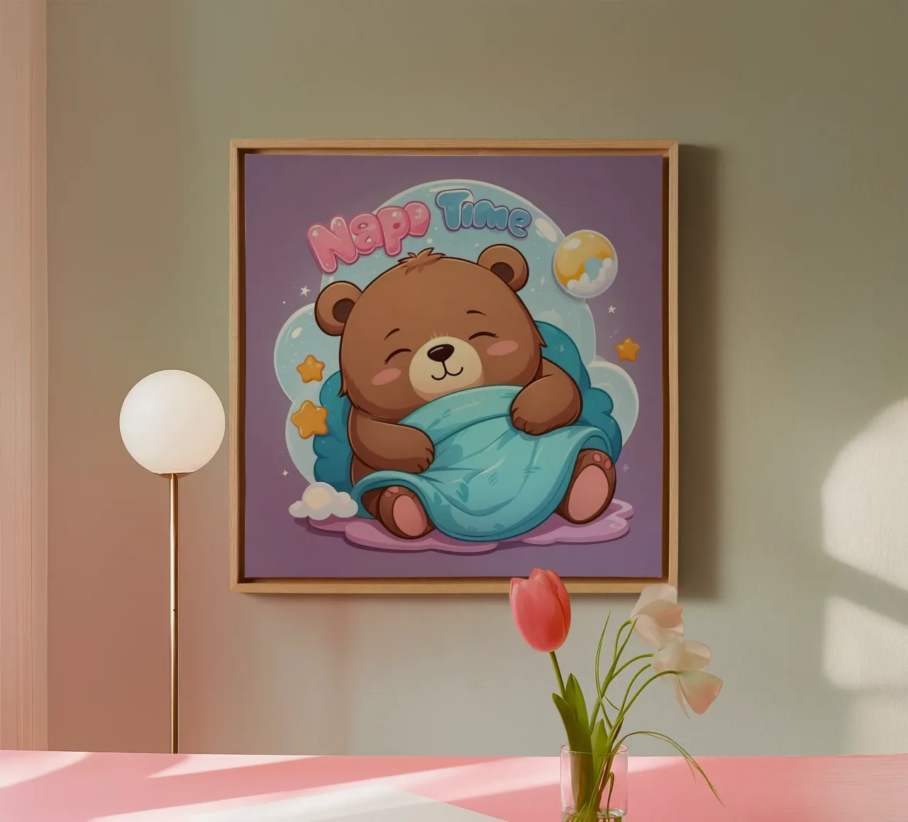 Simpatico orso che si accoccola in un'accogliente coperta con la scritta ora del pisolino tela da DesignDoodle