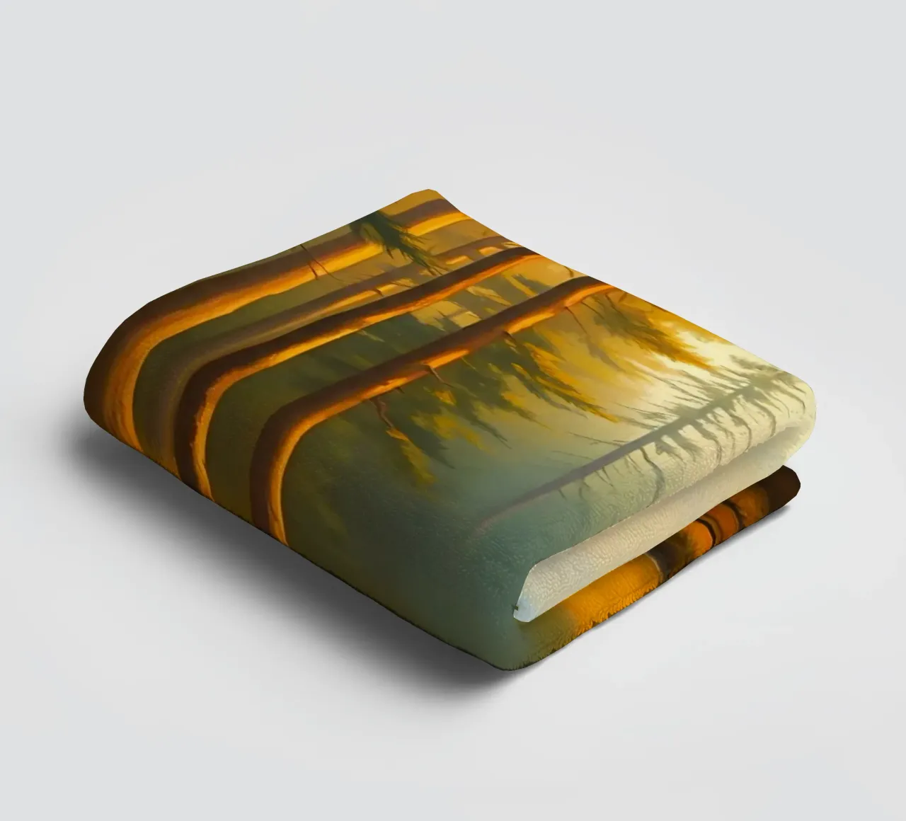 Deer stands in a golden forest clearing at sunset surrounded towel by DesignDoodle