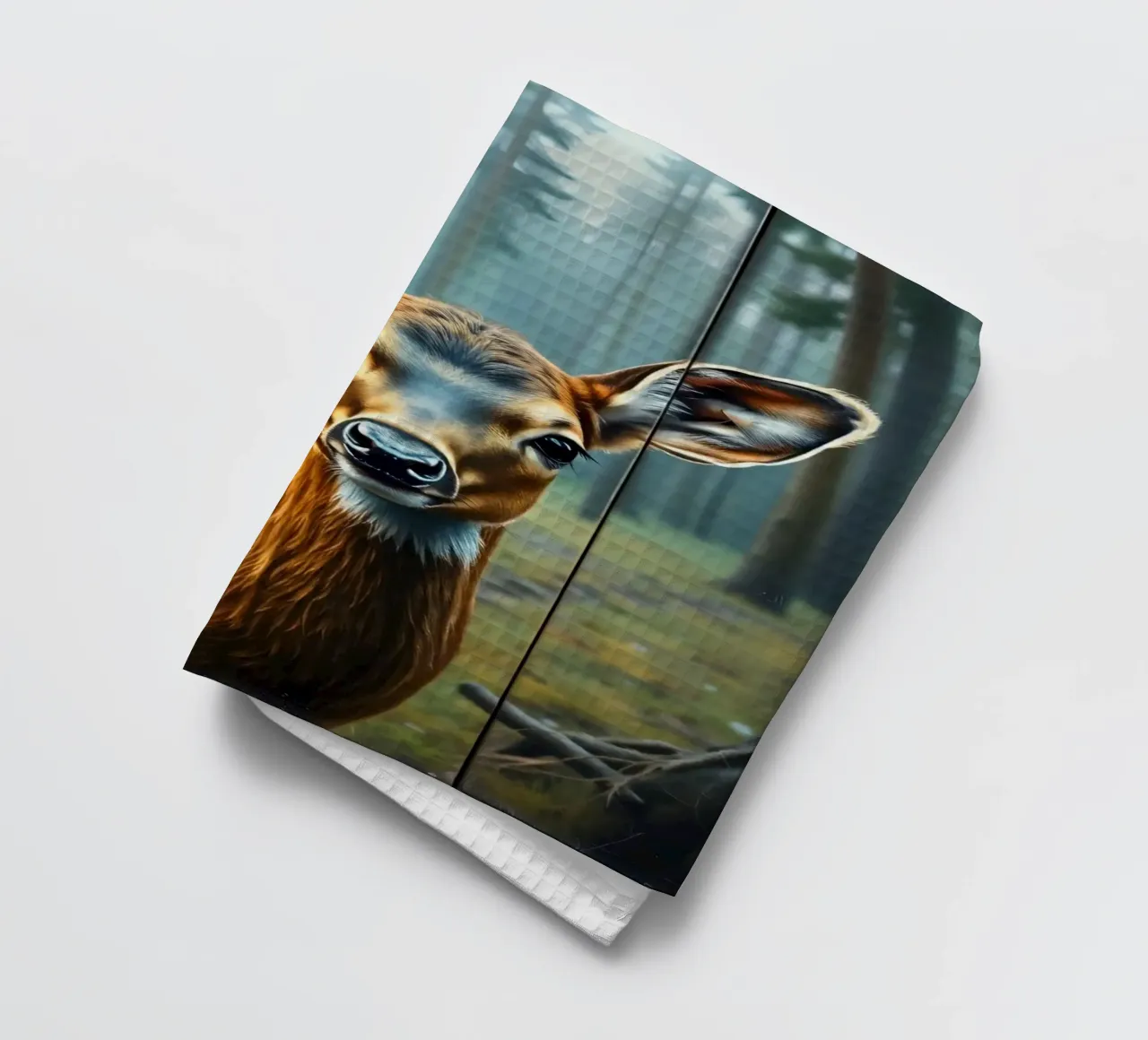 Primo piano di un giovane cervo in una foresta tranquilla canovaccio da cucina da DesignDoodle