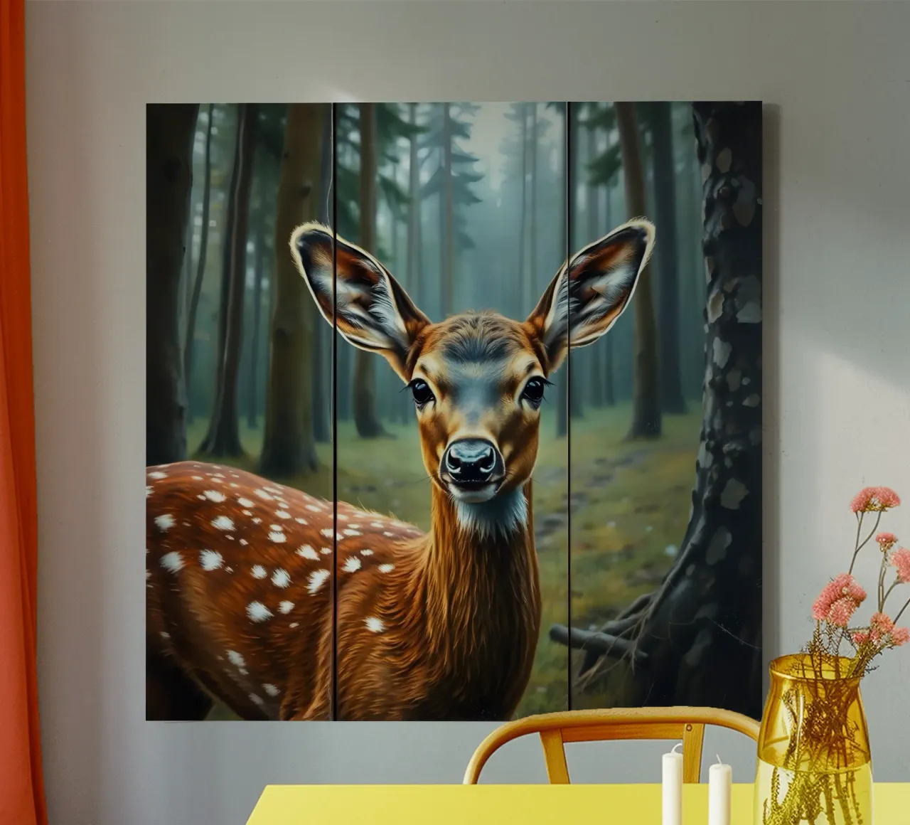 Primo piano di un giovane cervo in una foresta tranquilla tela da DesignDoodle