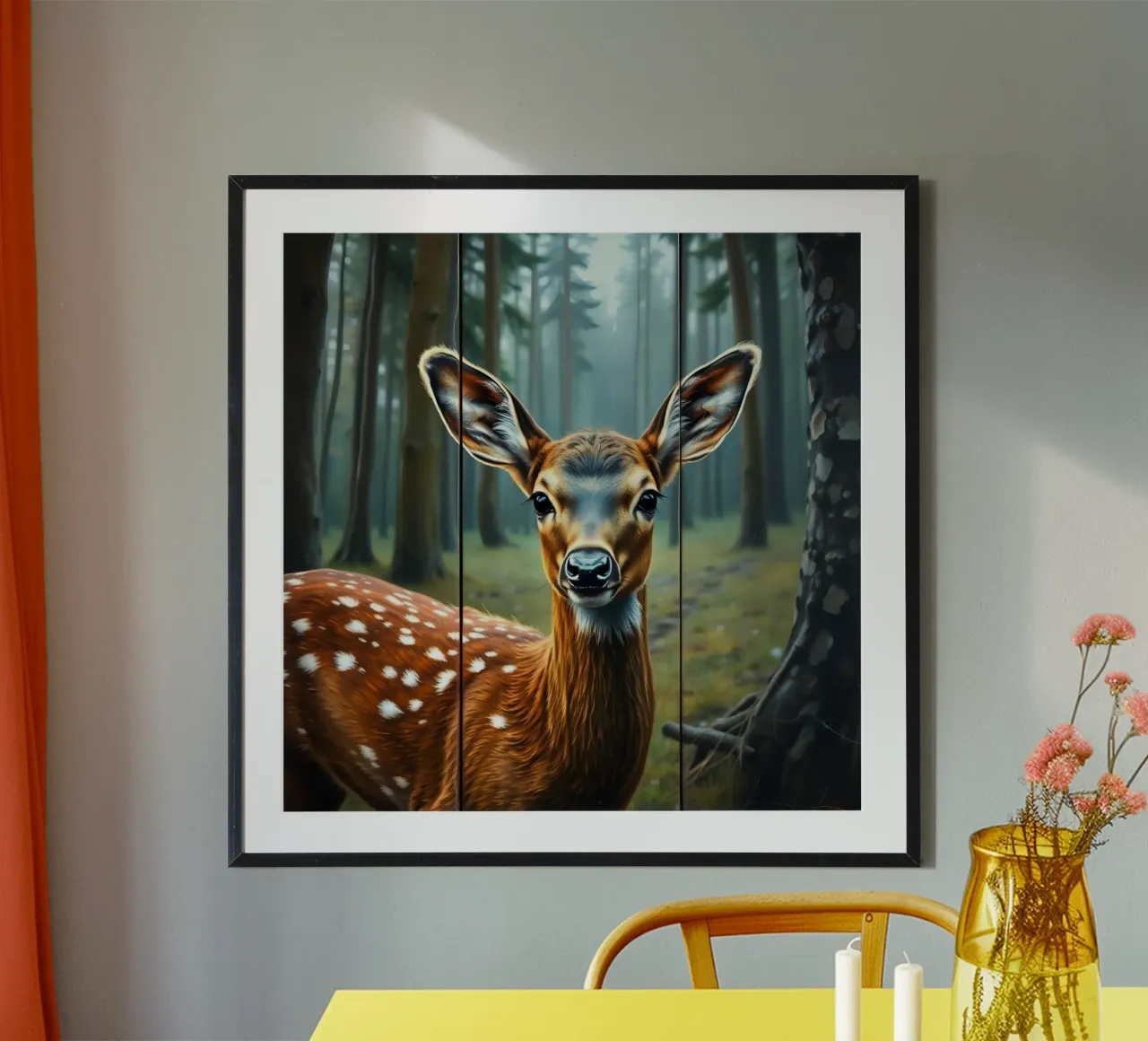 Primo piano di un giovane cervo in una foresta tranquilla carta hahnemühle da DesignDoodle