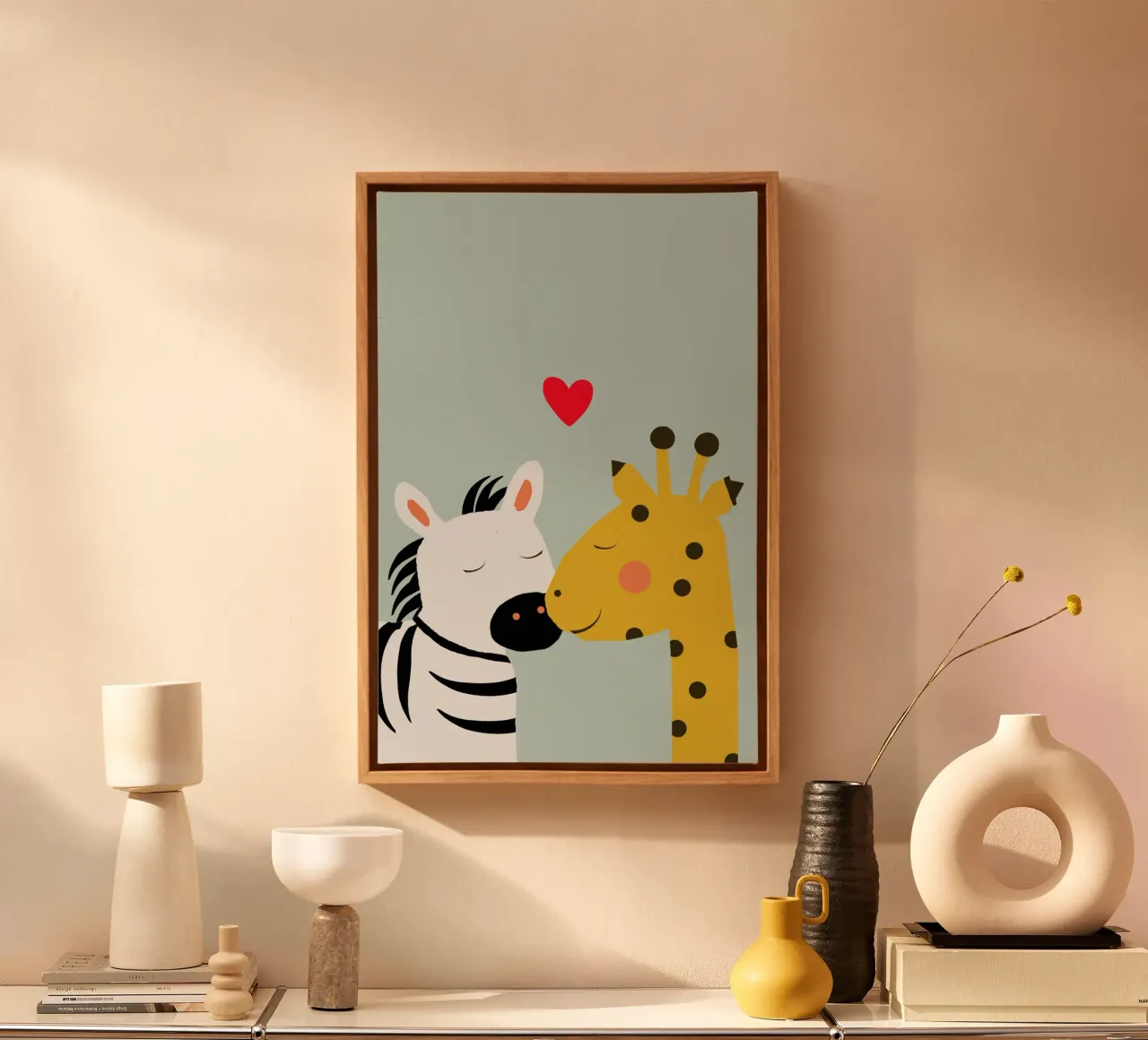 Große Liebe - Giraffe Zebra tela con Cornice a cassetta da maramirage