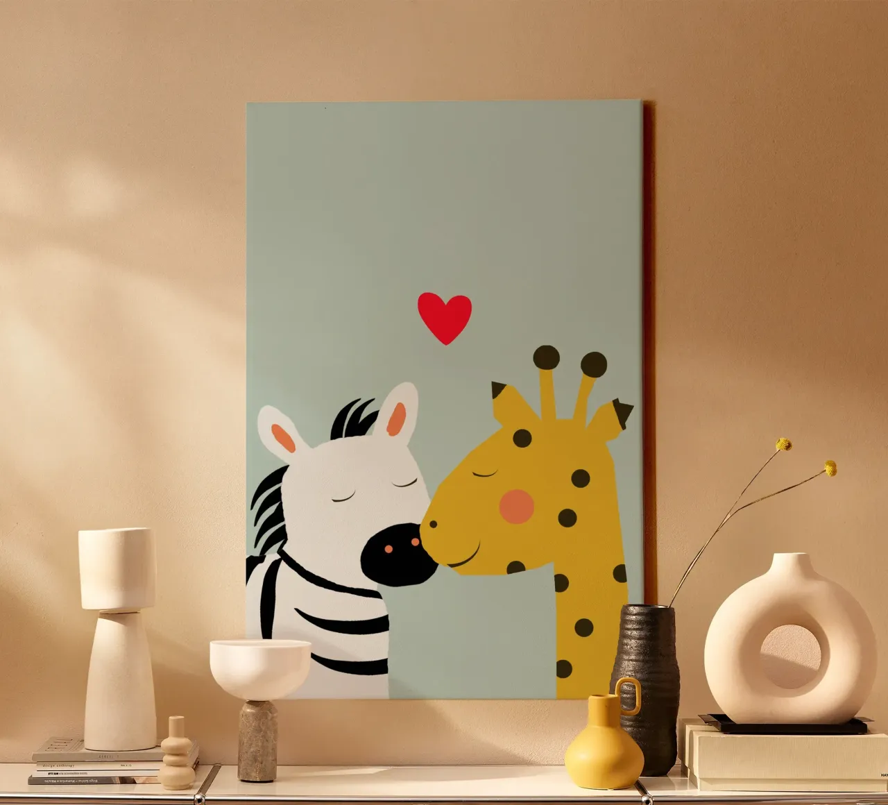 Große Liebe - Giraffe Zebra tela con Cornice a cassetta da maramirage