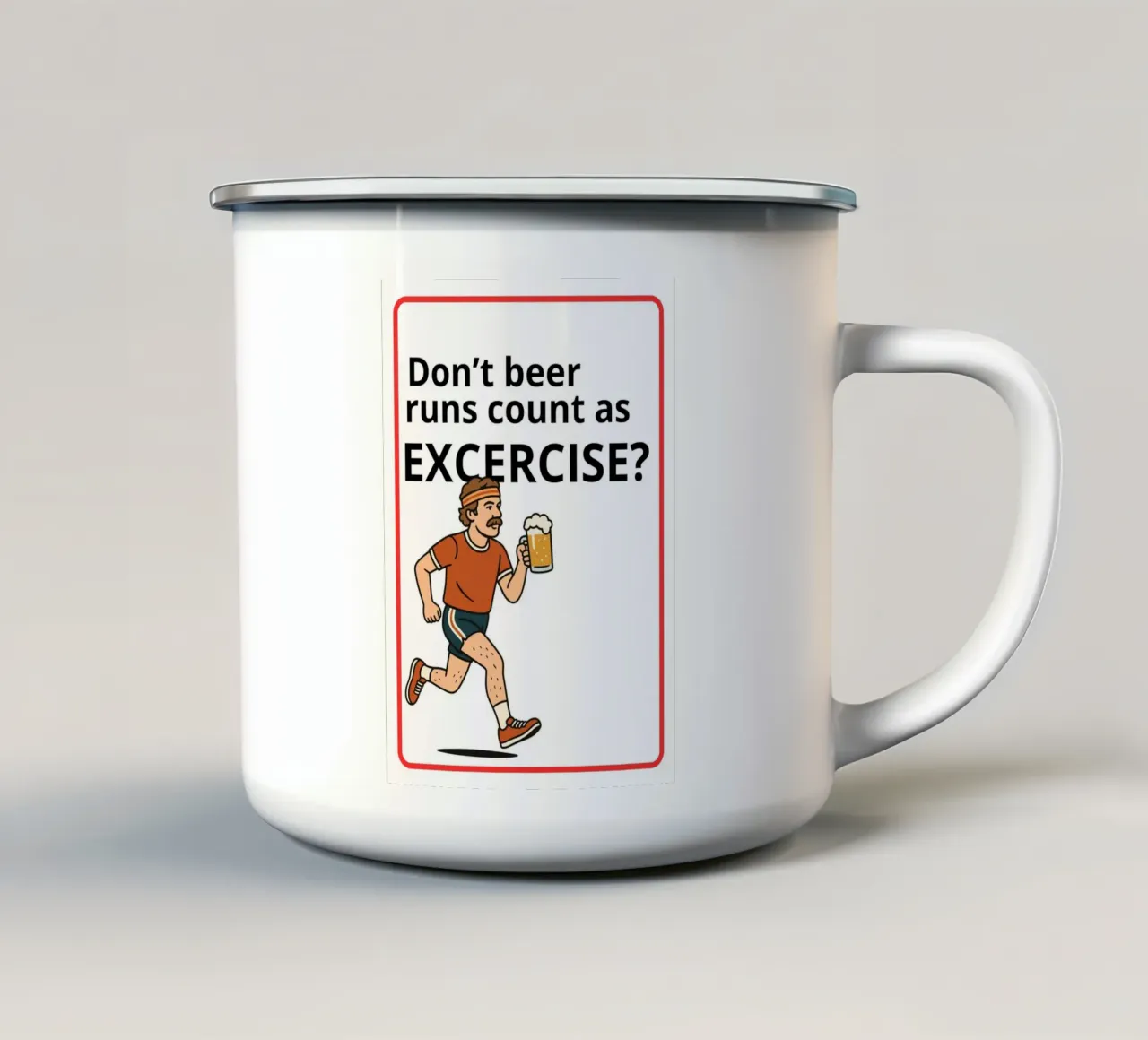 Don't beer runs count as excercise? emaille mok van ramosashop