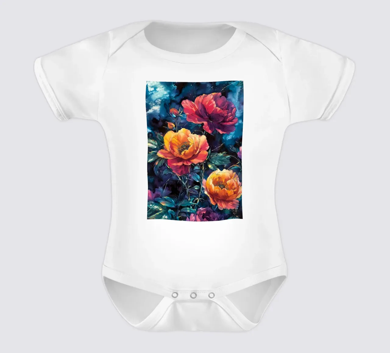 Peonie body neonato maniche corte da Lionmixart