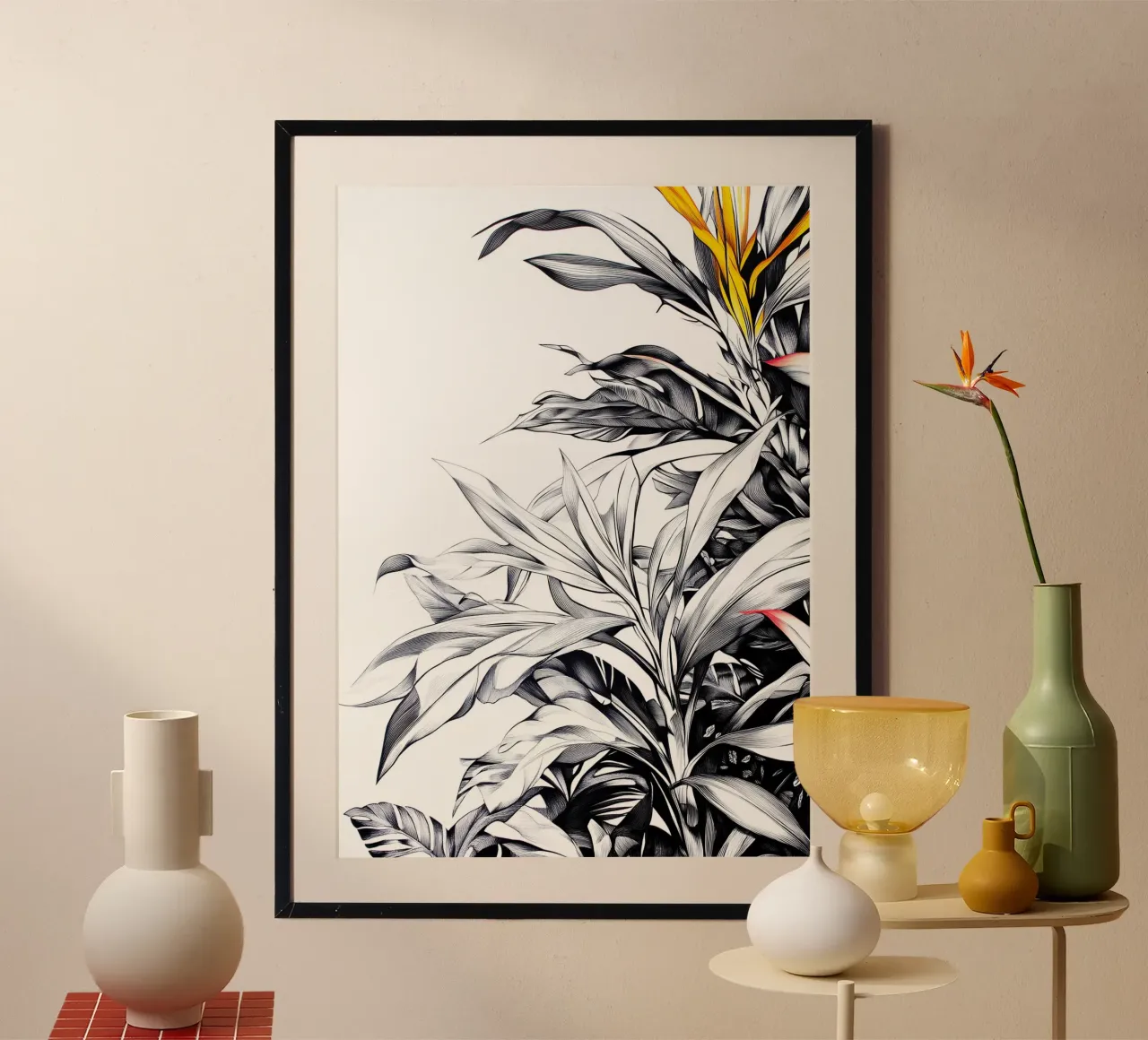 Foglie di banano poster con telaio in legno da Justyna Jaszke JBJart