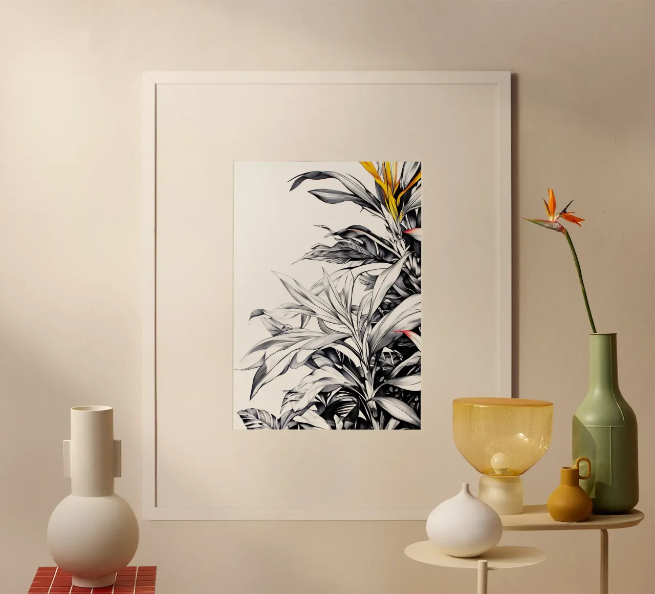 Foglie di banano poster con telaio in legno da Justyna Jaszke JBJart