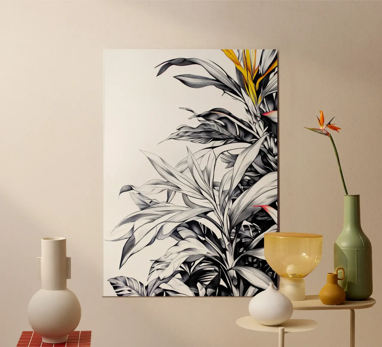 Foglie di banano poster con telaio in legno da Justyna Jaszke JBJart