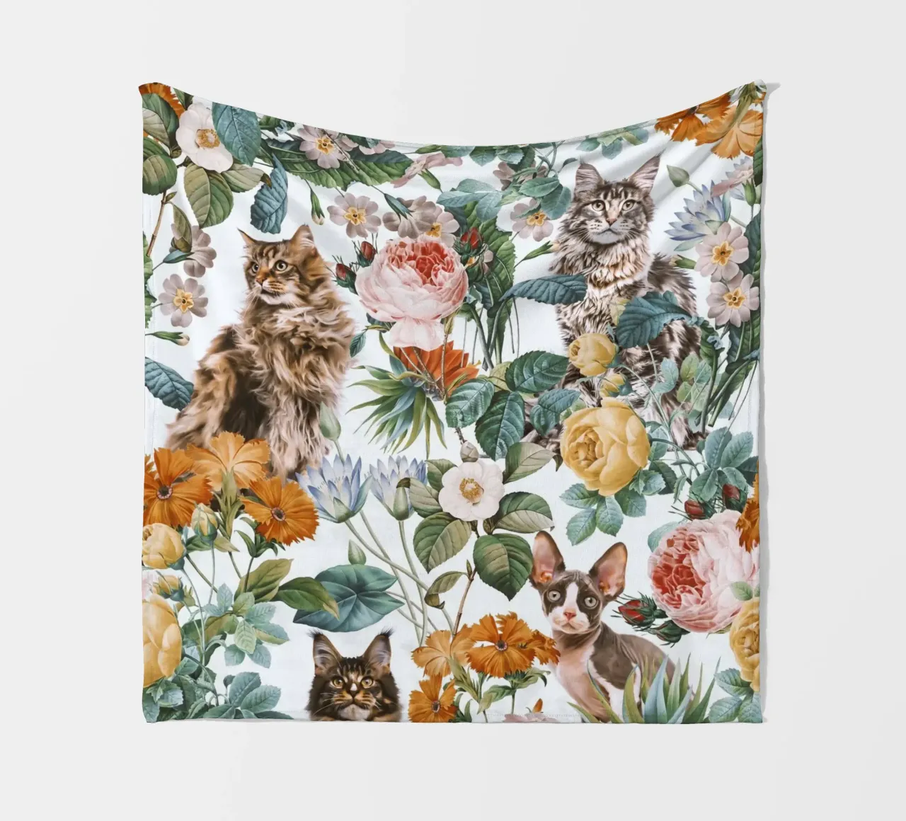 Cat and Floral Pattern coperta in pile da burcukorkmazyurek