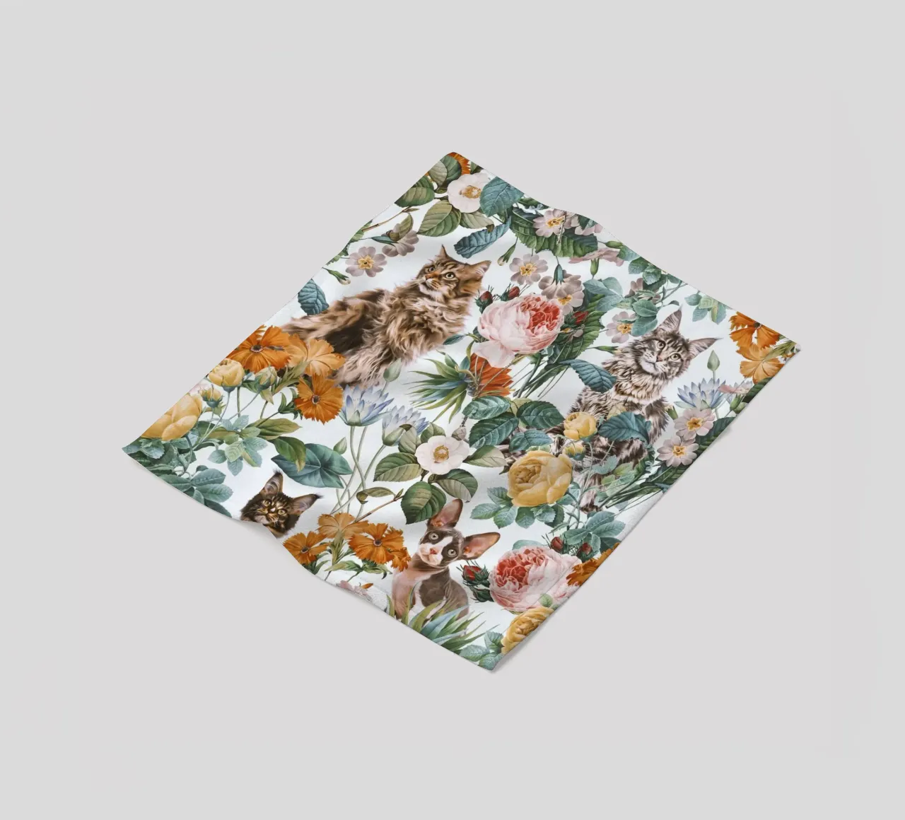Cat and Floral Pattern coperta in pile da burcukorkmazyurek