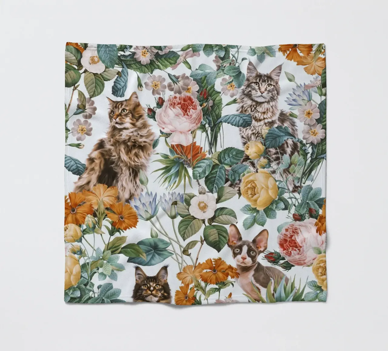 Cat and Floral Pattern coperta in pile da burcukorkmazyurek