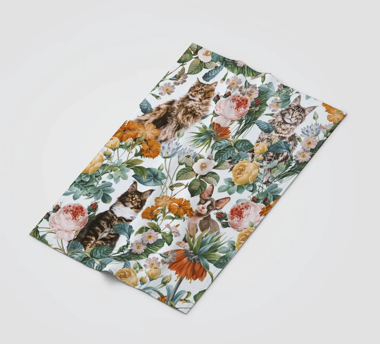 Cat and Floral Pattern coperta in pile da burcukorkmazyurek