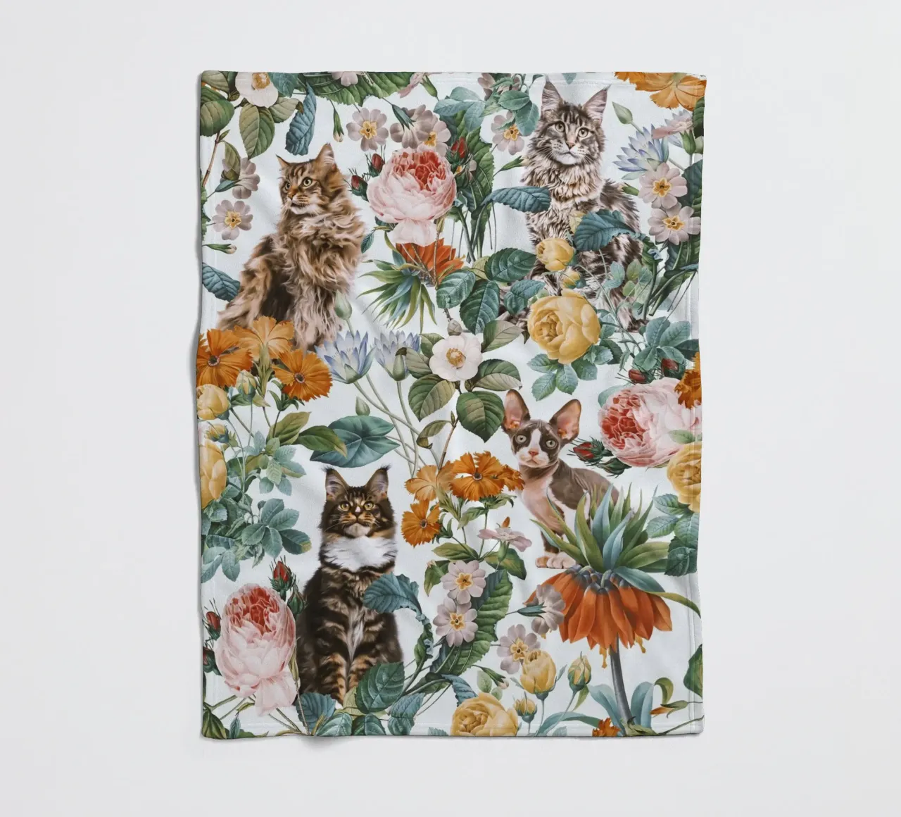 Cat and Floral Pattern coperta in pile da burcukorkmazyurek