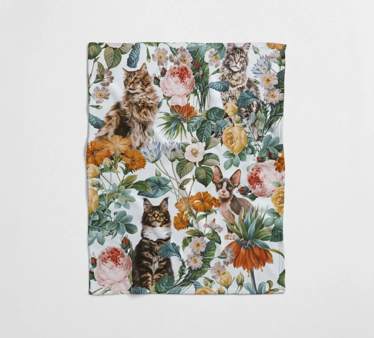 Cat and Floral Pattern coperta in pile da burcukorkmazyurek