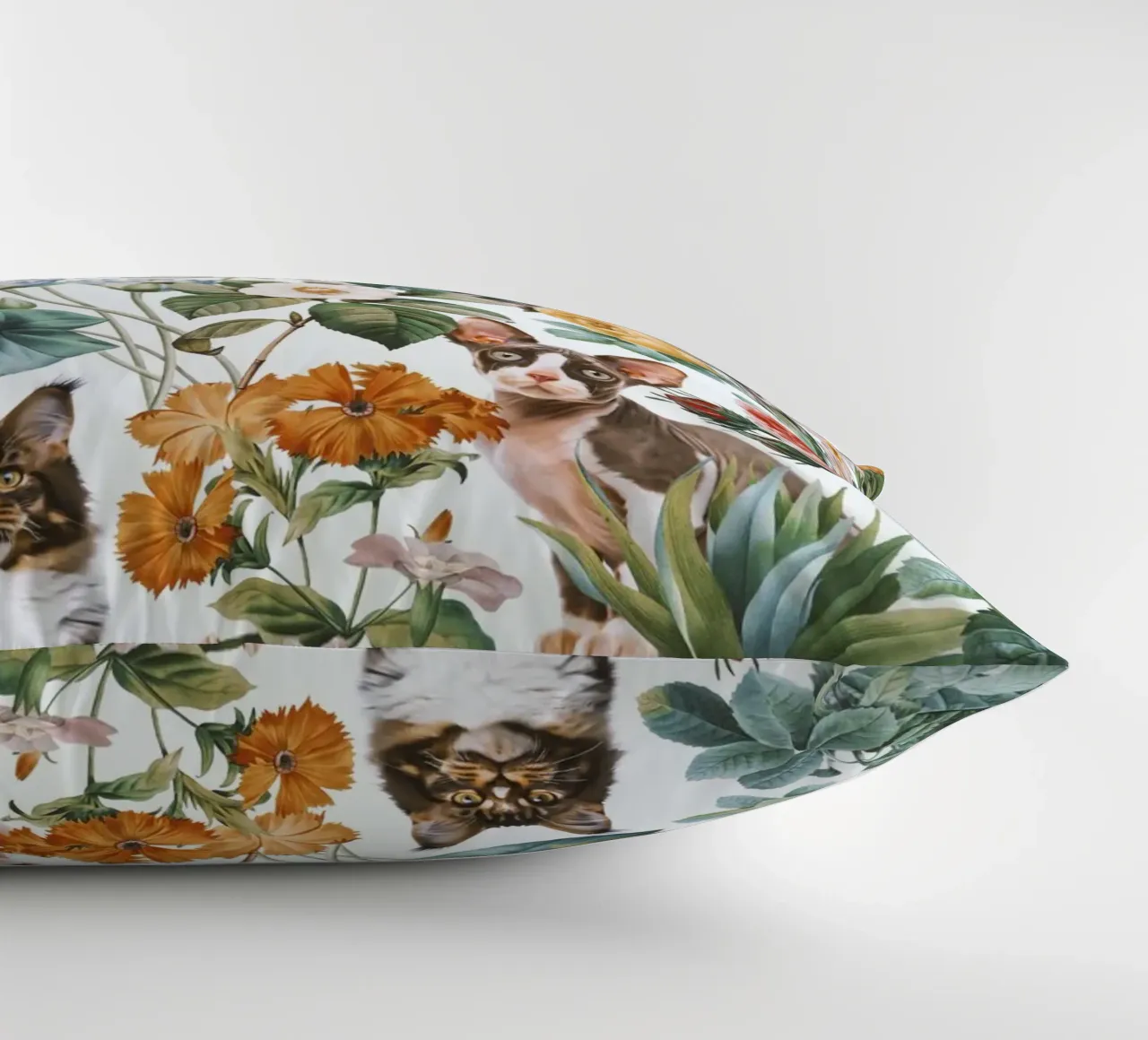 Cat and Floral Pattern cuscino da burcukorkmazyurek