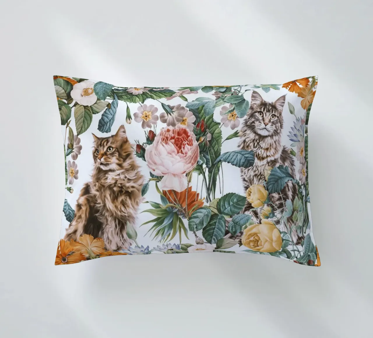 Cat and Floral Pattern cuscino da burcukorkmazyurek