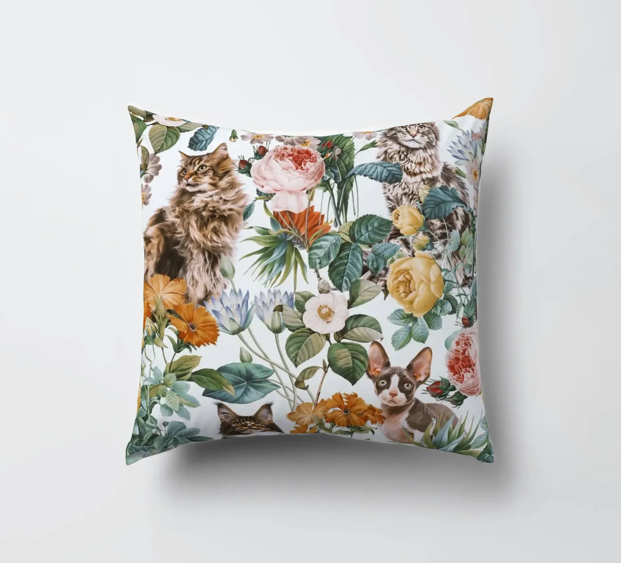 Cat and Floral Pattern cuscino da burcukorkmazyurek