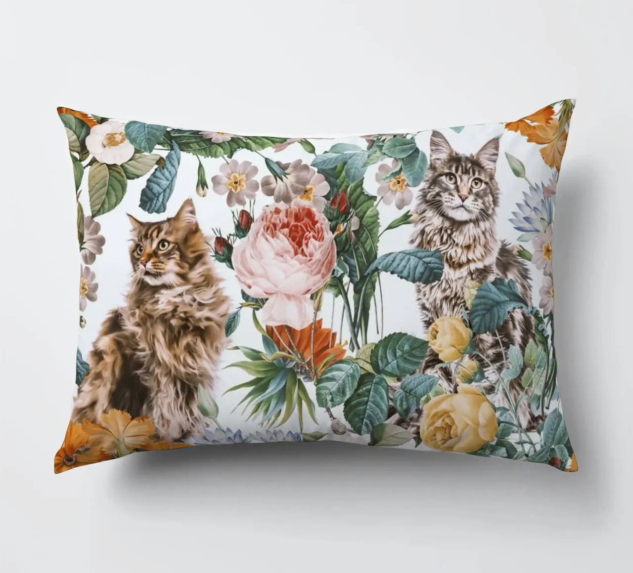 Cat and Floral Pattern cuscino da burcukorkmazyurek