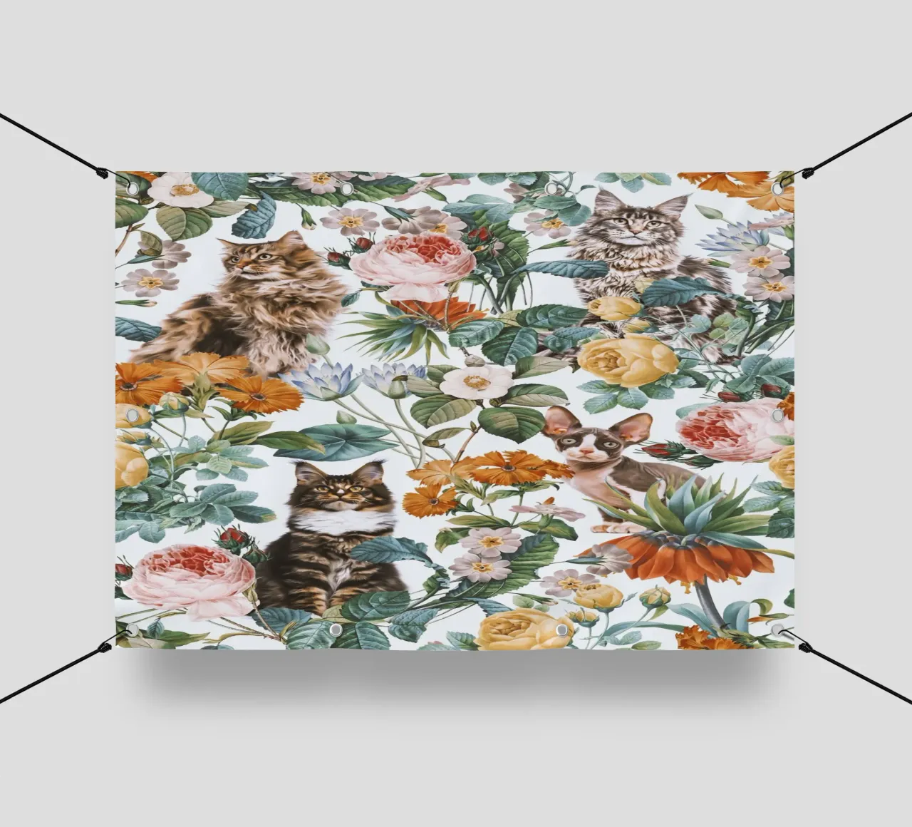Cat and Floral Pattern telo in pvc da burcukorkmazyurek