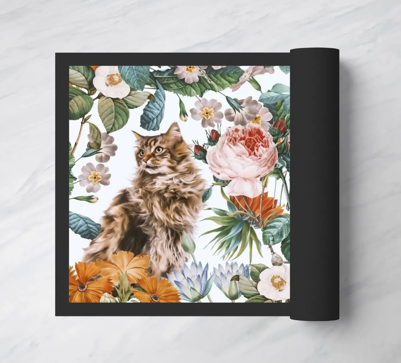 Cat and Floral Pattern zerbino da burcukorkmazyurek