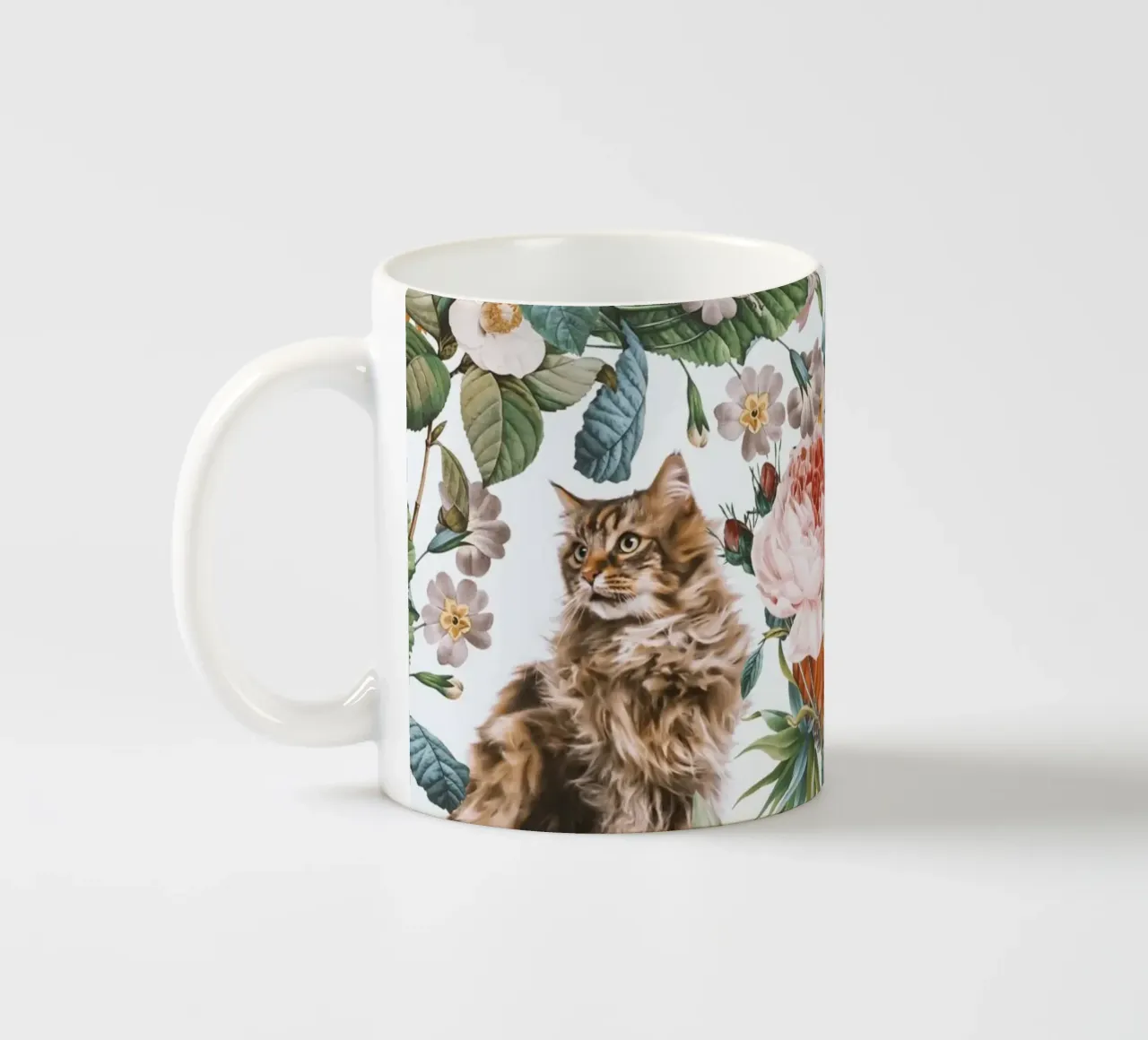 Cat and Floral Pattern tazza in ceramica da burcukorkmazyurek