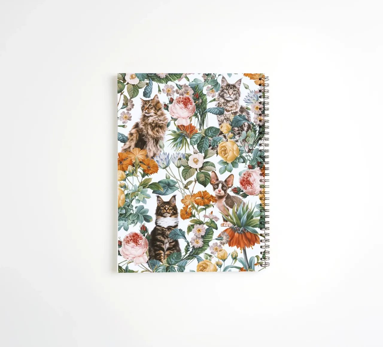 Cat and Floral Pattern spiral notebook by burcukorkmazyurek