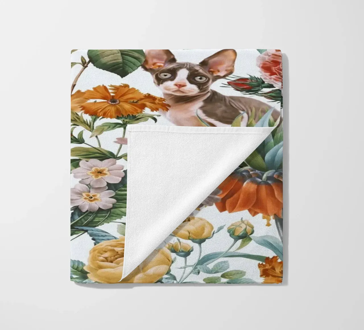 Cat and Floral Pattern telo mare da burcukorkmazyurek