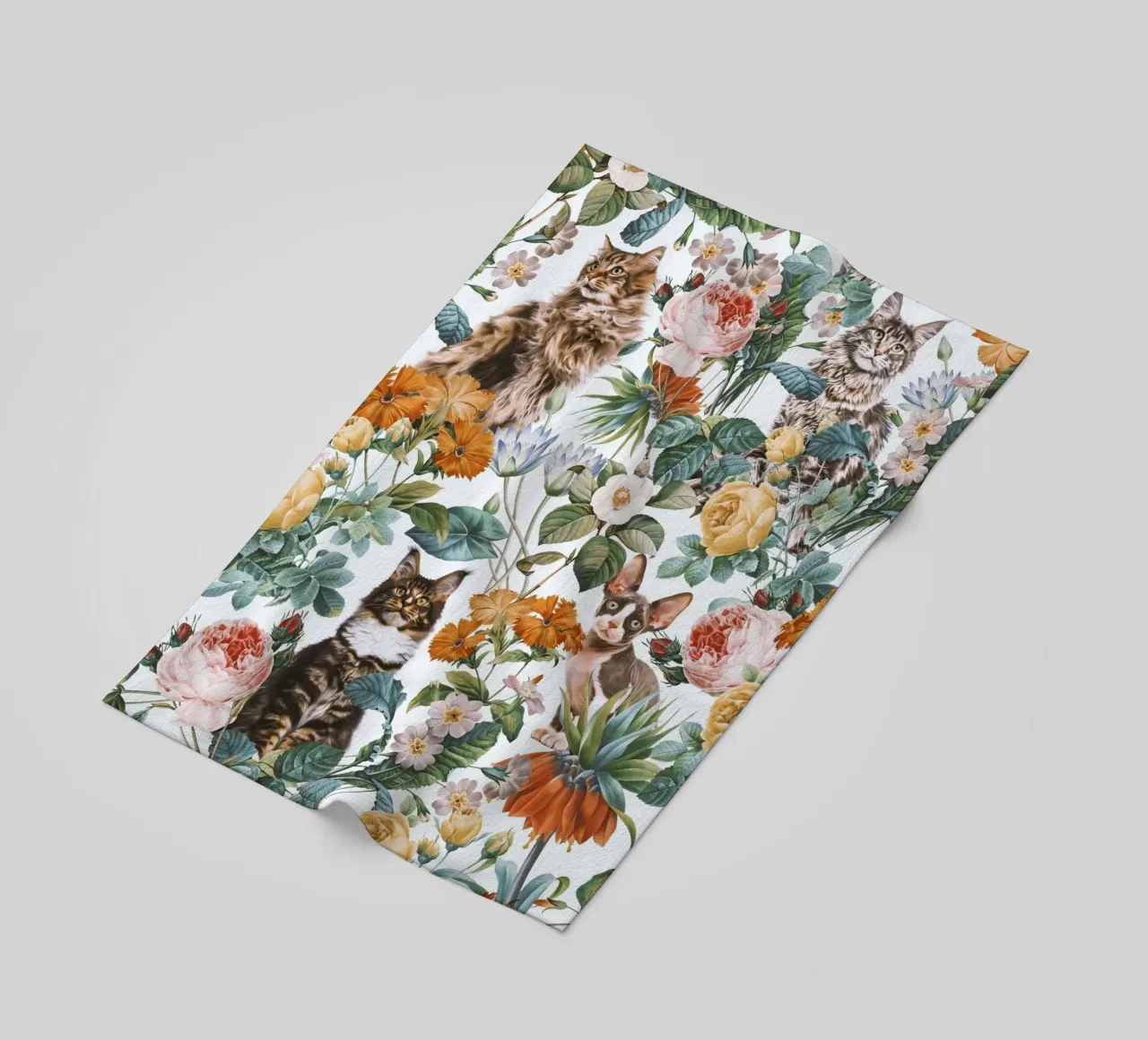 Cat and Floral Pattern telo mare da burcukorkmazyurek