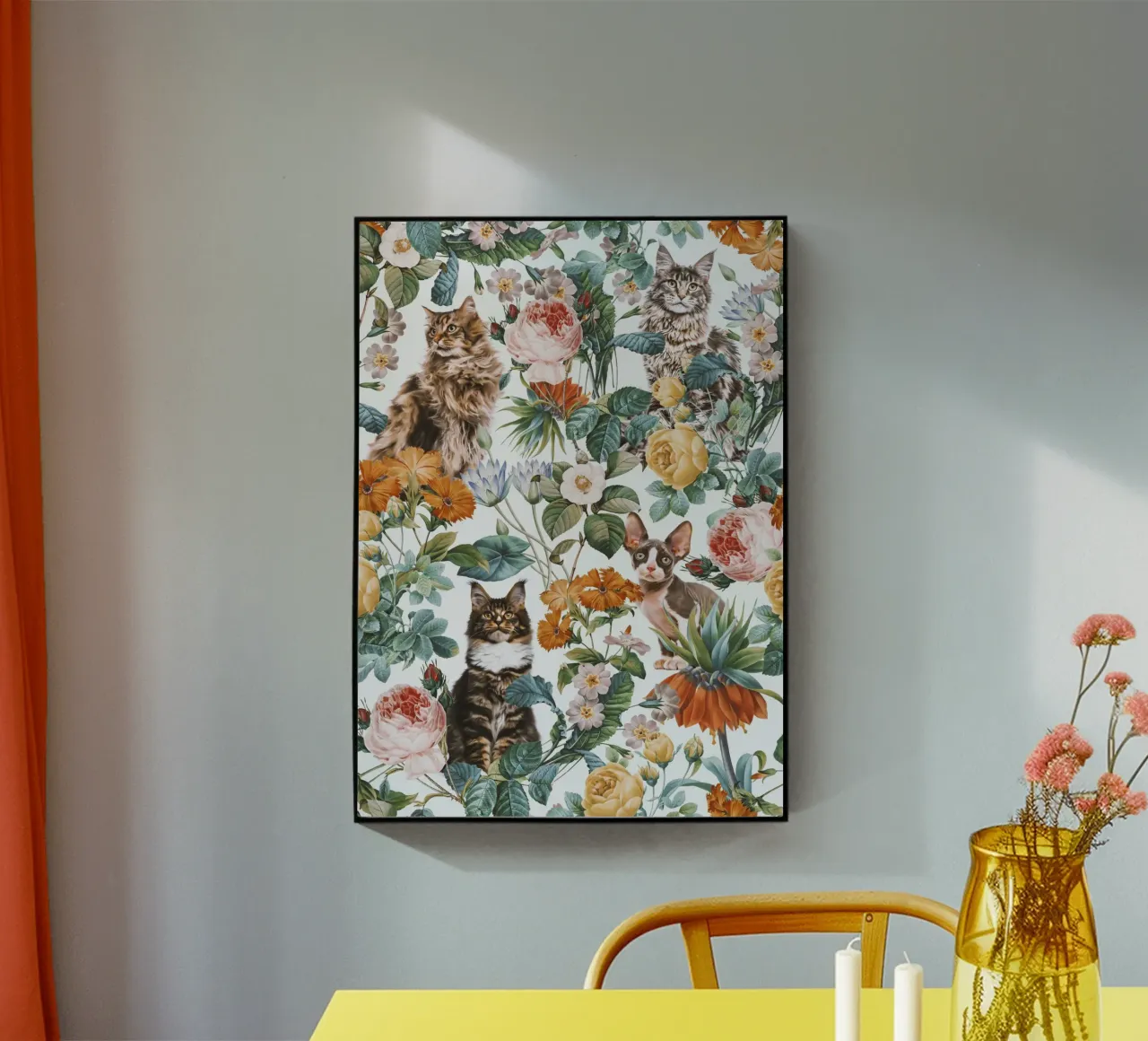 Cat and Floral Pattern plexiglass da burcukorkmazyurek
