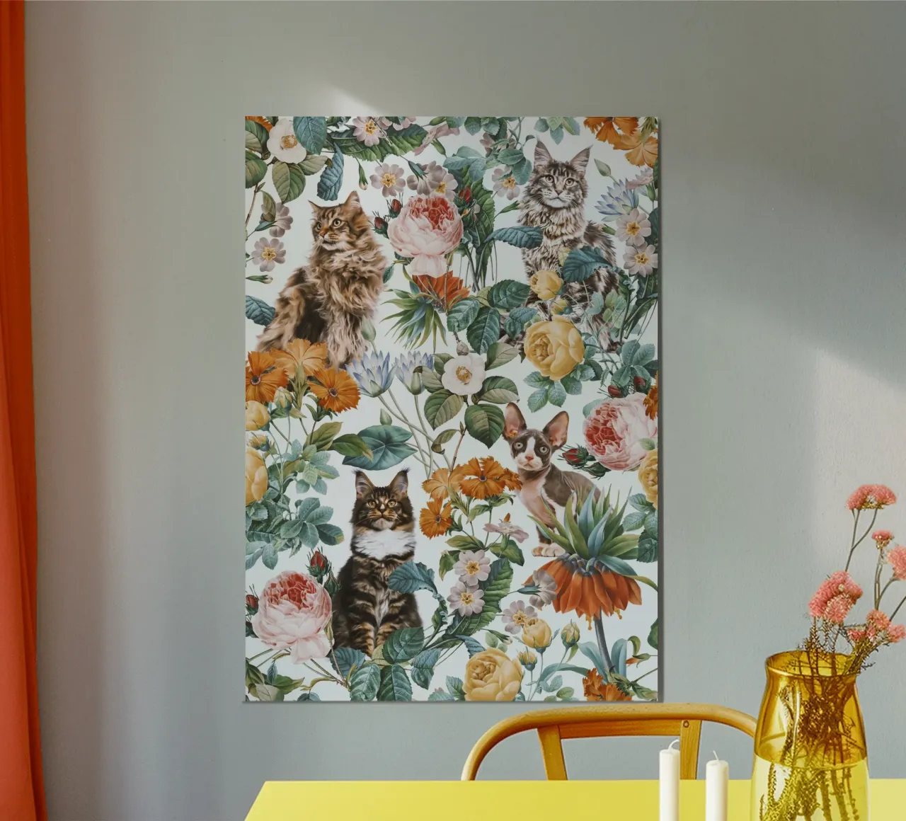 Cat and Floral Pattern alluminio dibond da burcukorkmazyurek