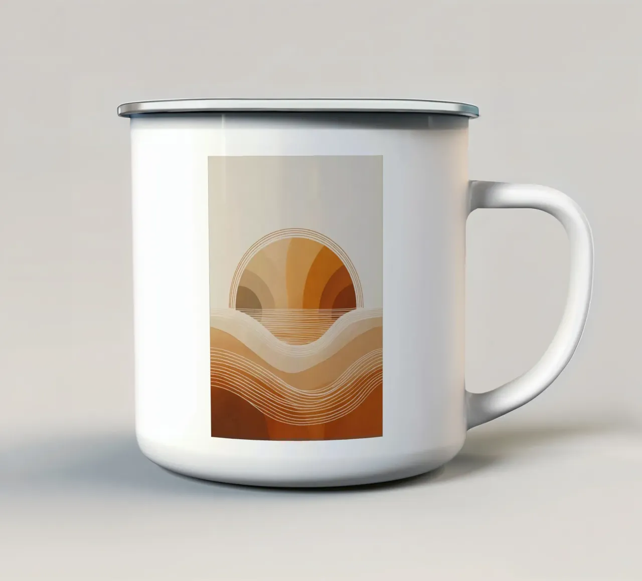 Abstracte golven bij zonsondergang emaille mok van logic