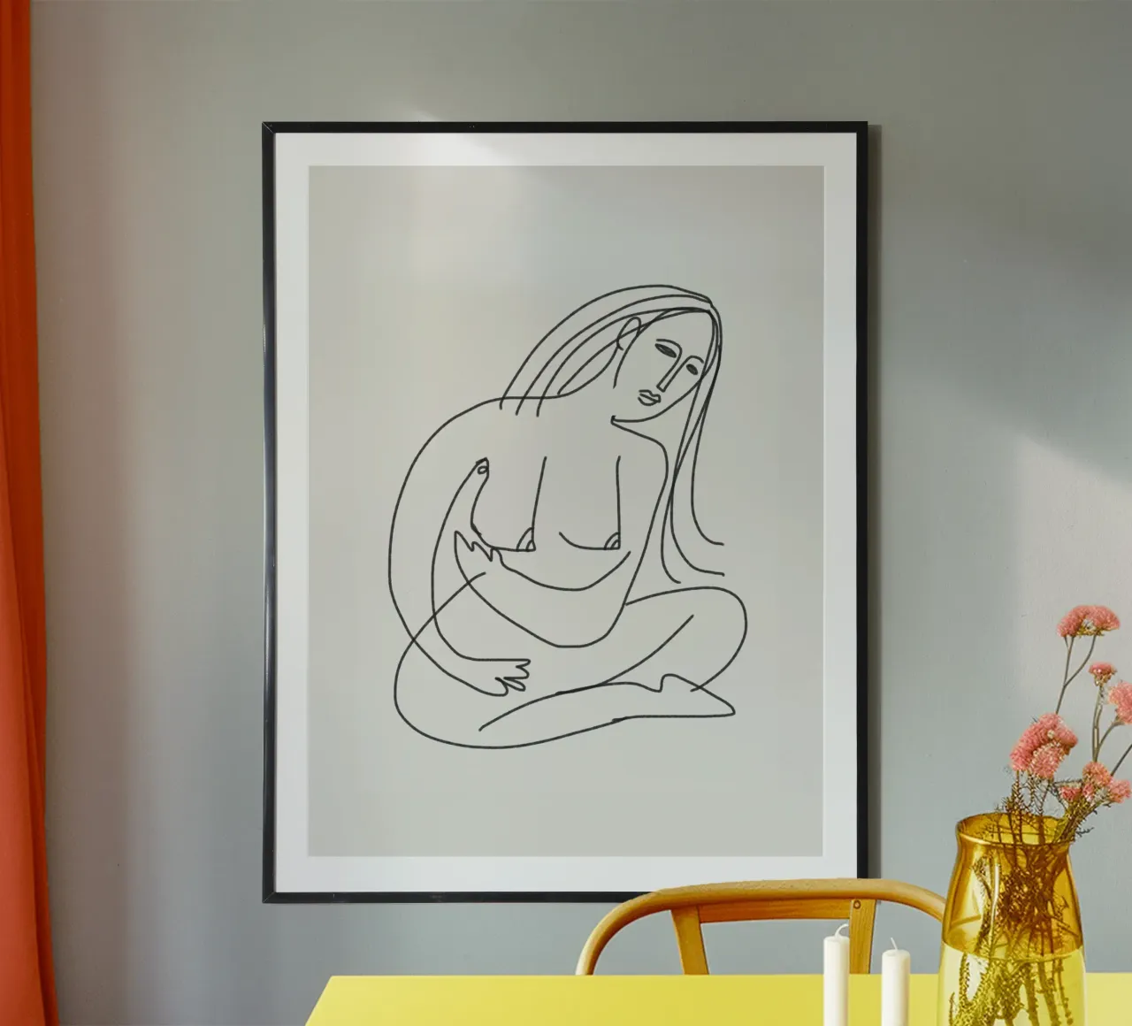 Akt in sitzender Pose Poster mit Kunststoffrahmen von Little Dean