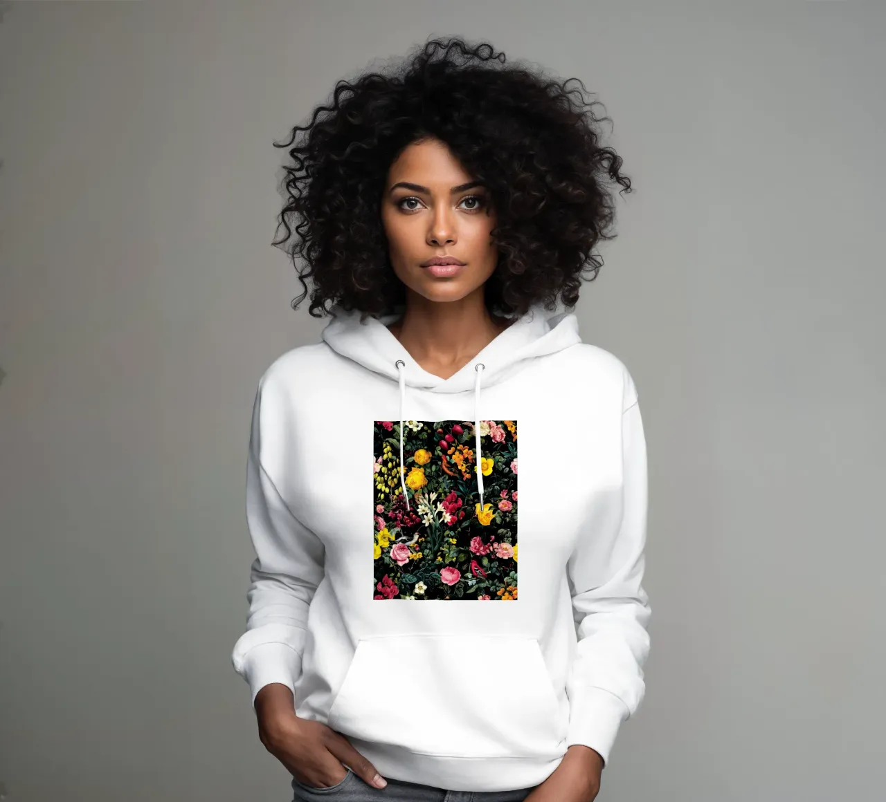 Floral and Birds Pattern felpa con cappuccio da burcukorkmazyurek
