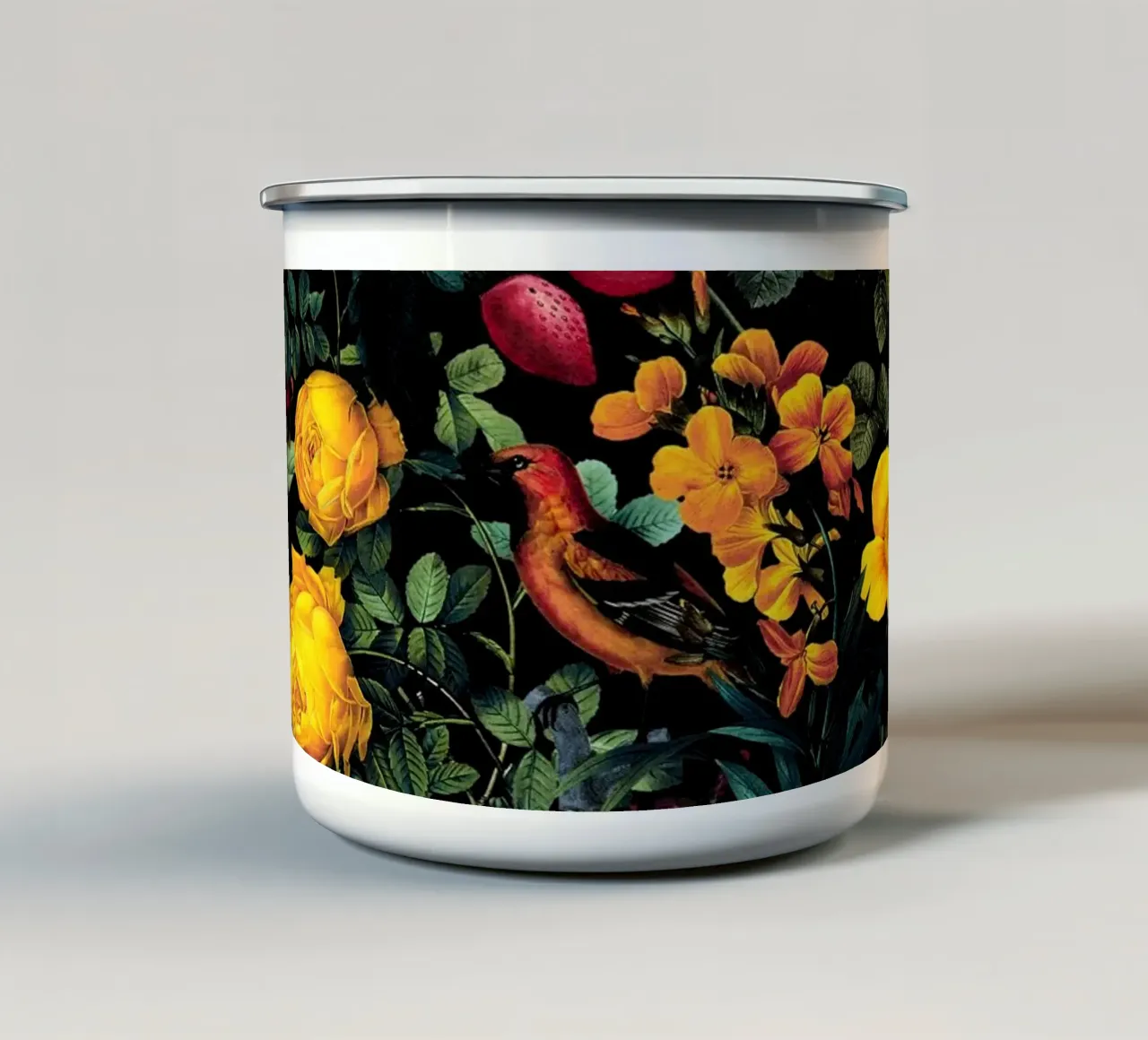 Floral and Birds Pattern tazza in smalto da burcukorkmazyurek