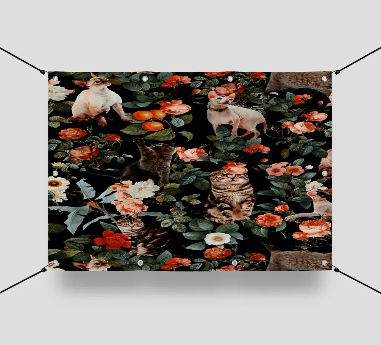 Cat and Floral Pattern II telo in pvc da burcukorkmazyurek