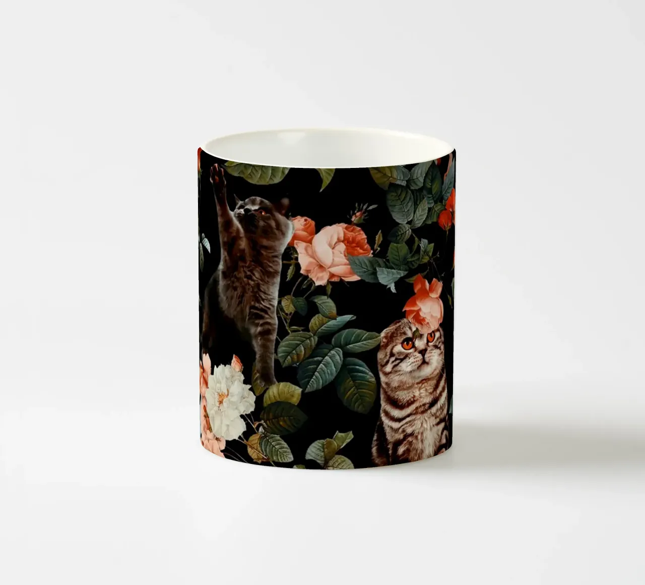Cat and Floral Pattern II tazza in ceramica da burcukorkmazyurek