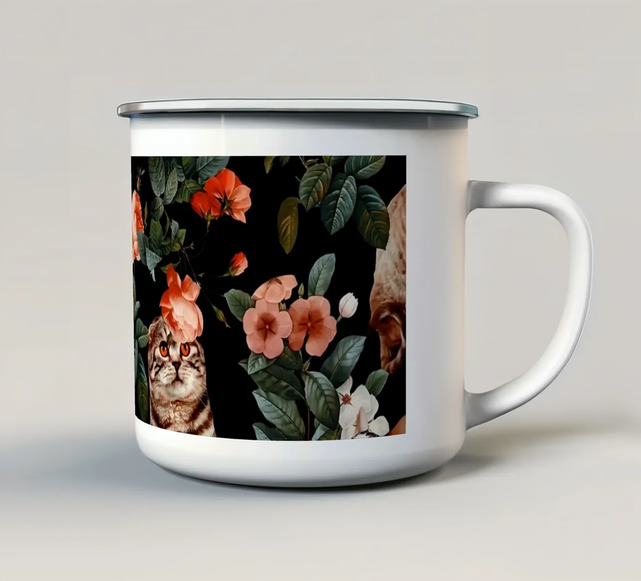Cat and Floral Pattern II tazza in smalto da burcukorkmazyurek