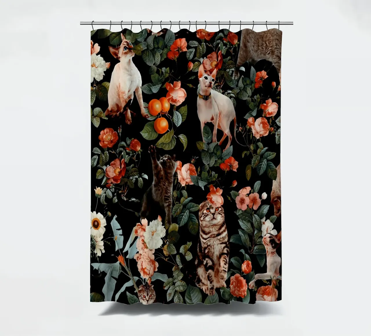 Cat and Floral Pattern II tenda da doccia da burcukorkmazyurek