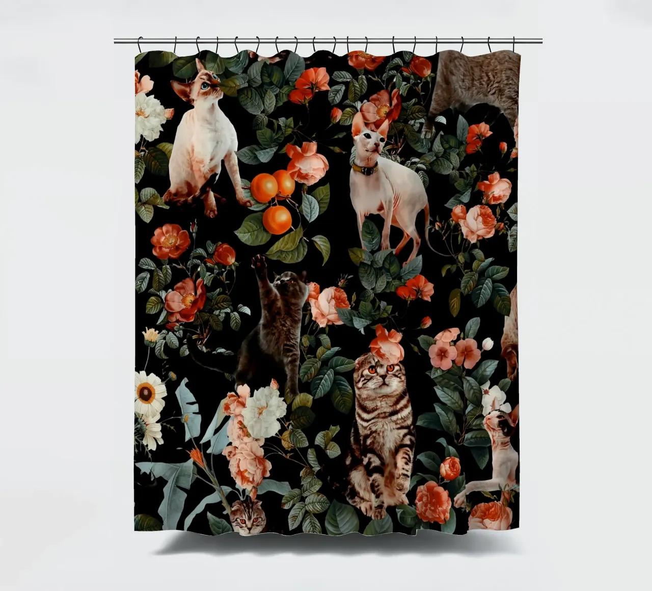 Cat and Floral Pattern II tenda da doccia da burcukorkmazyurek