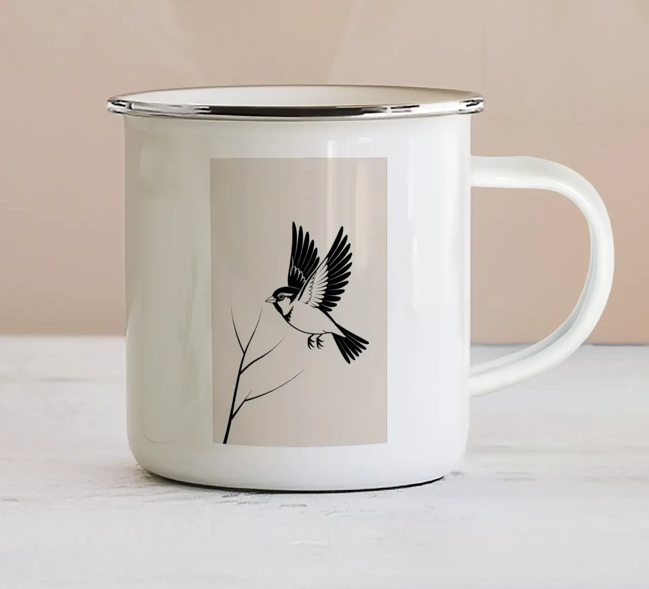 Uccello volante minimale tazza in smalto da logic