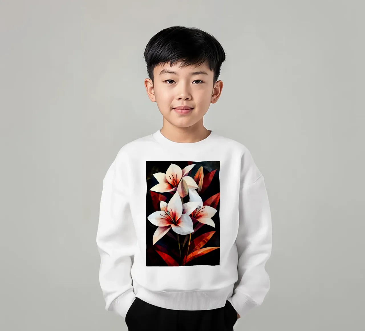 Orchidea nera e rossa felpa bambino da Justyna Jaszke JBJart